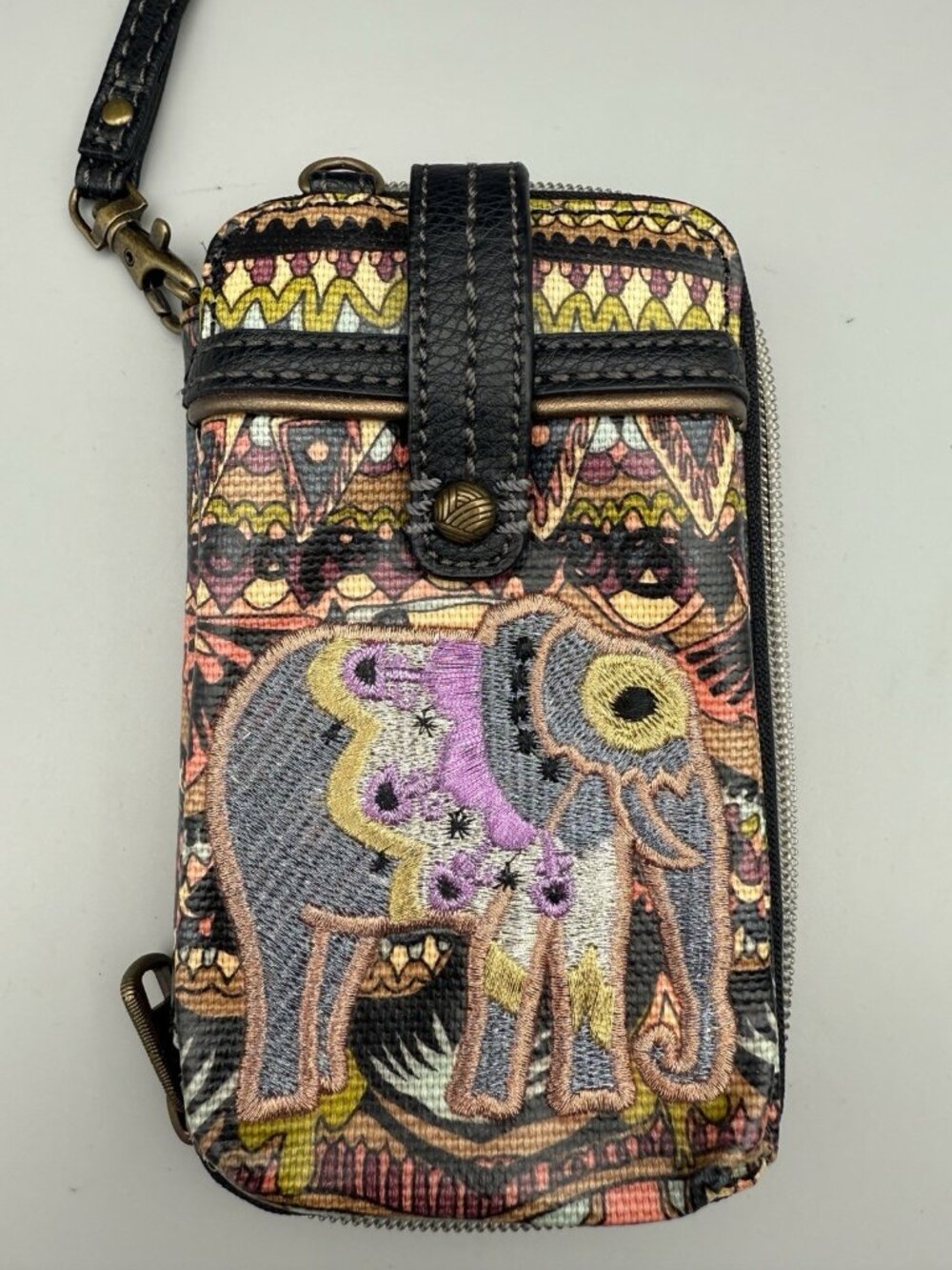 Sakroots Boho Elephant Zip Wristlet Wallet Clutch Nature Happy Free Small